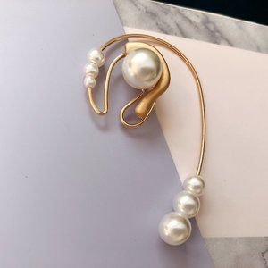 No Piercing Needed Gold Metal Curved Pearl Earring